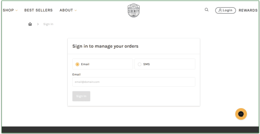 Sign in page for managing orders