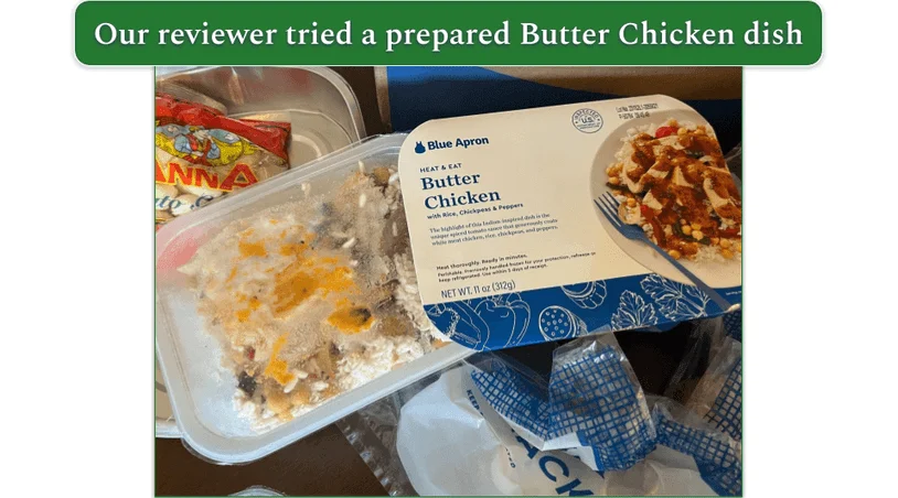 Blue Apron’s Prepared Butter Chicken in it’s packaging