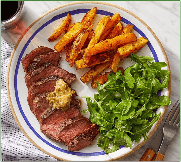 Blue Apron's Seared Steaks & Lemon-Cater Butter With Fries