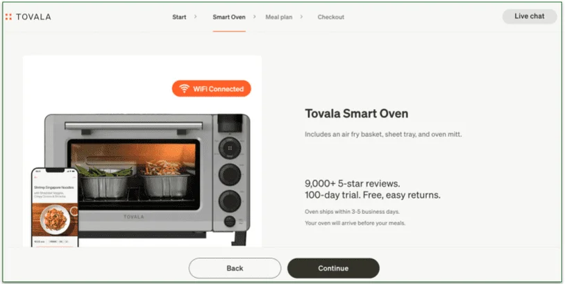 a screenshot of tovala's smart oven upsell