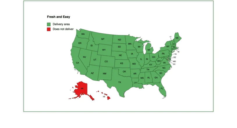 Map showing Fresh and Easy's delivery area