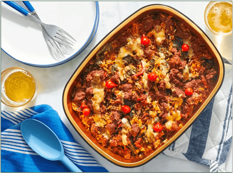 Blue Apron's Oven-Baked Spanish Chorizo Rice with Peppers and Creamy Fig Sauce