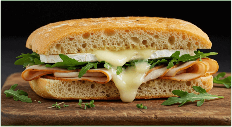 A roasted turkey panini made with focaccia.