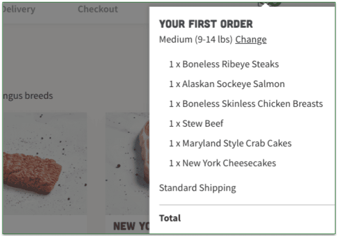 Screenshot of Good Chop's shopping cart