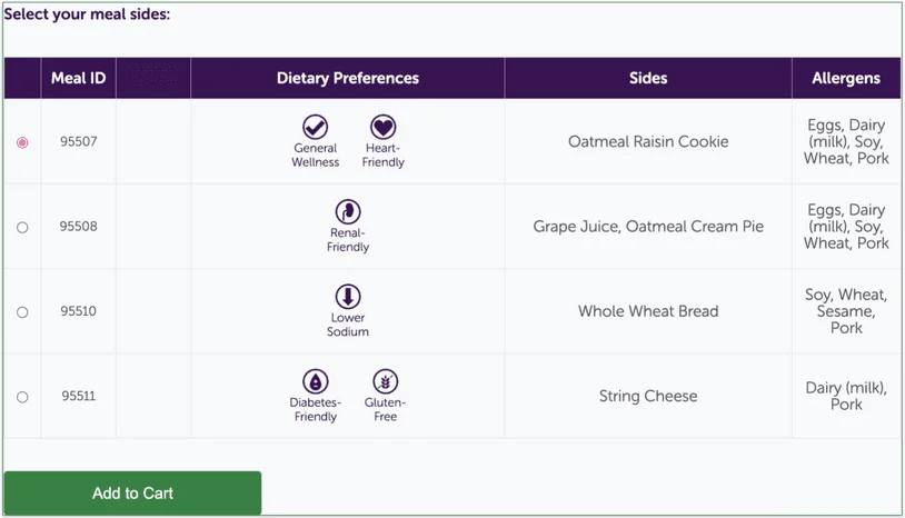 mom's meals' meal selection
