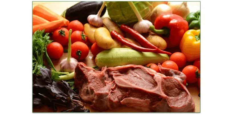 Selection of fresh meat and vegetables