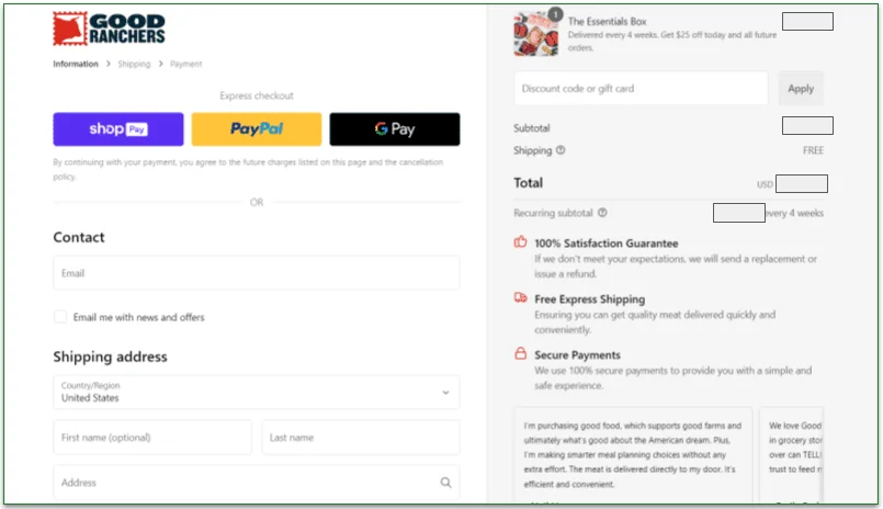 Good Ranchers' Payment page