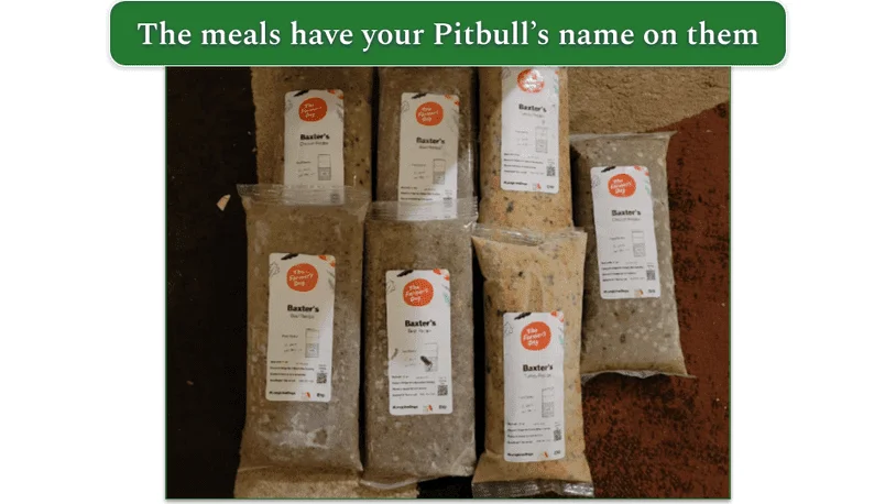 The Farmer’s Dog packaged meals labeled with Baxter’s name