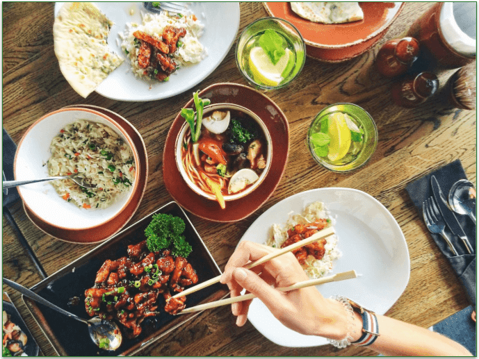 Table of food at a restaurant