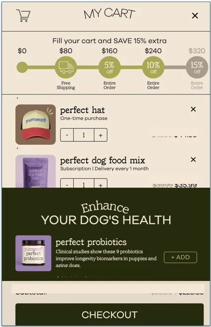 a screenshot of yumwoof's shopping cart