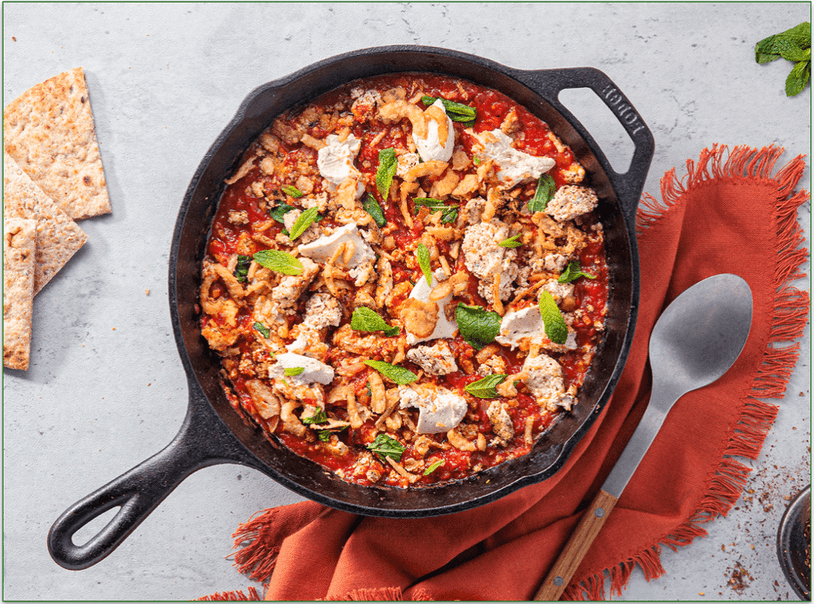 Roasted Red Pepper Shakshuka with Za'atar Tofu & Crispy Shallots by Purple Carrot