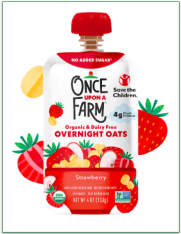 A screenshot of Once Upon a Farm's Overnight Oats with strawberry.
