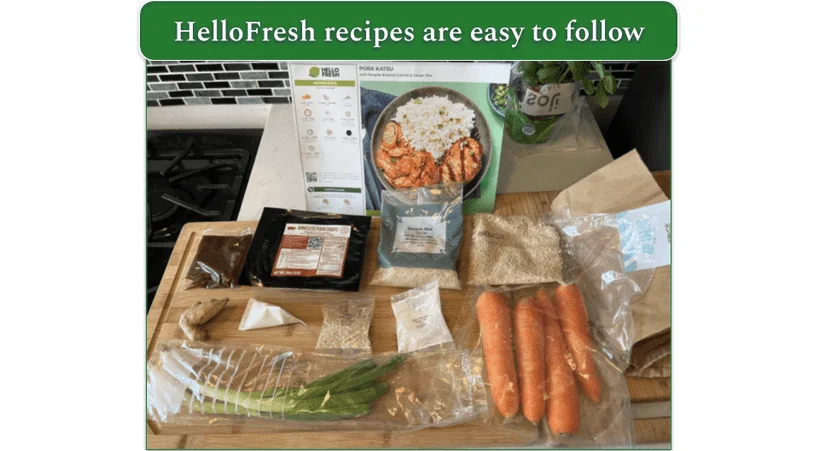 Ingredients for HelloFresh's Pork Katsu recipe laid out