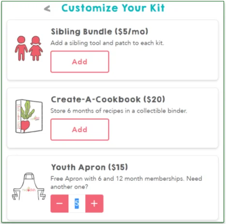 The Customize Your Kit section on the Raddish Kids site