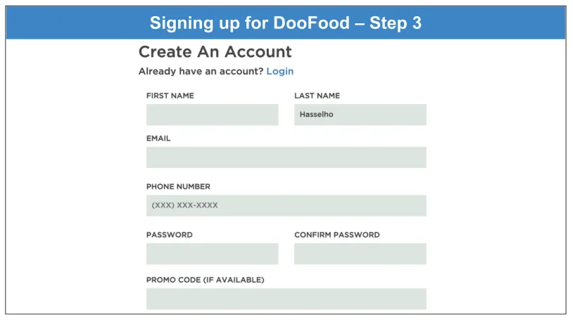 doofood, create an account