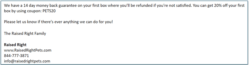 Coupon from Raised Right to the author for an additional discount on their next order.