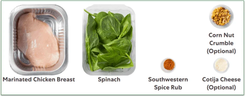 Ingredient's of Tovala's Smoky-Rubbed Chicken Breast with Southwestern Salad