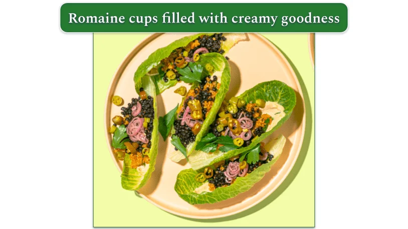 Adana-Lentil Lettuce Cups as presented on Purple Carrot's menu