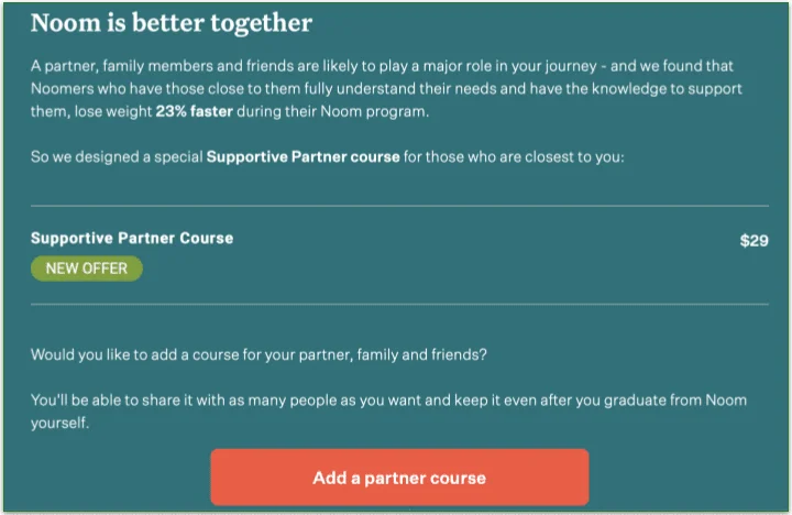 Screen shot of one of the multiple add on options offered during sign up. This one is for a course you can take.