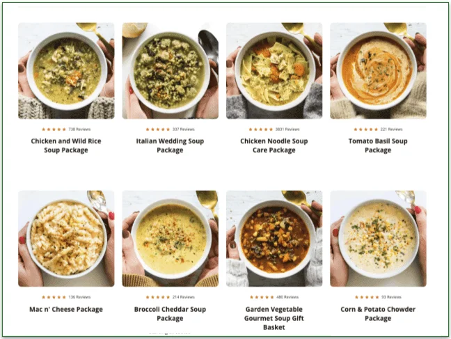 A screenshot from Spoonful of Comfort's Soup Packages page