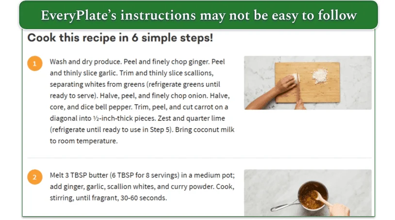 Cooking steps on the EveryPlate website