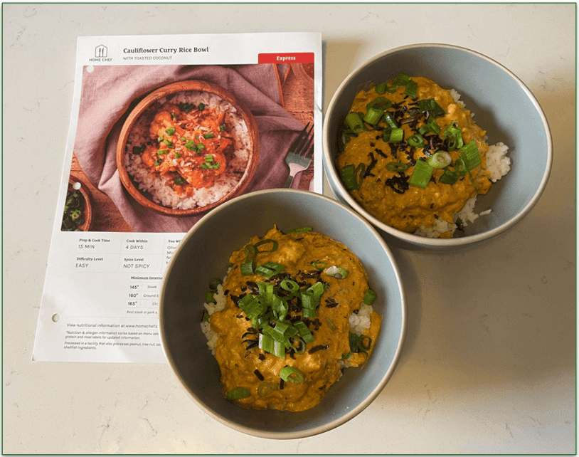 2 bowls of Home Chef’s Cauliflower Curry Rice Bowl