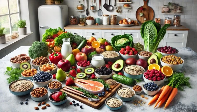 Image with the most recommended ingredients in the Mediterranean diet