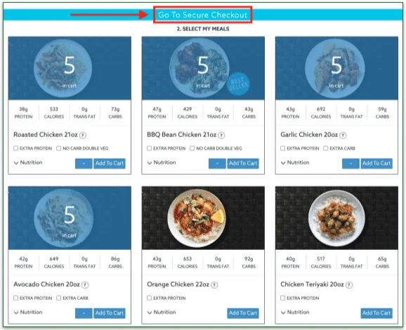 a screenshot of mealpro's meals
