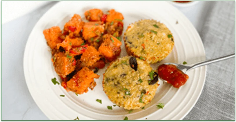 a screenshot of diet-to-go's quinoa egg bites with sweet potato hash