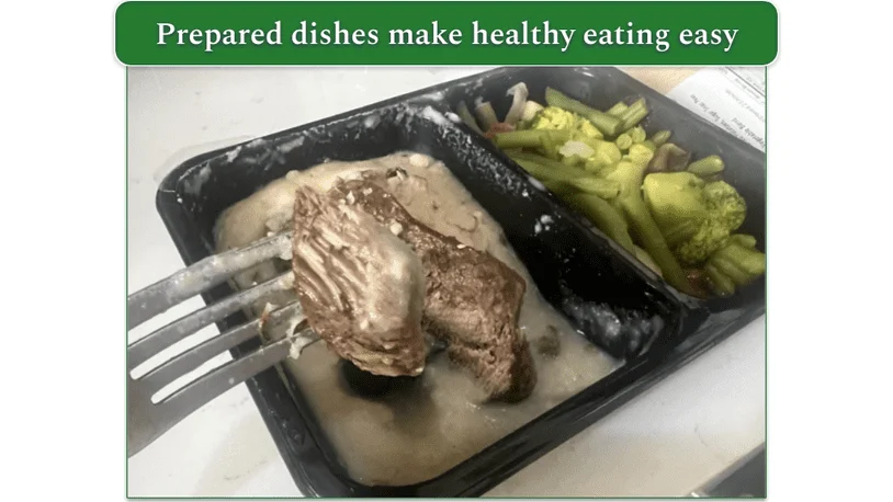 Diet-to-Go's Asian Steak dish in a microwaveable tray