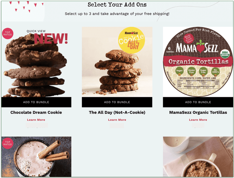 A menu of optional add-ons during signup