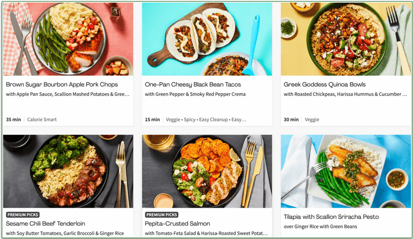 Recipes from HelloFresh's weekly menu of meal kits