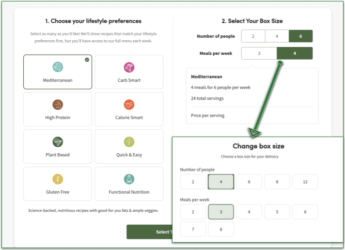 2: Choose your meal preferences and box size
