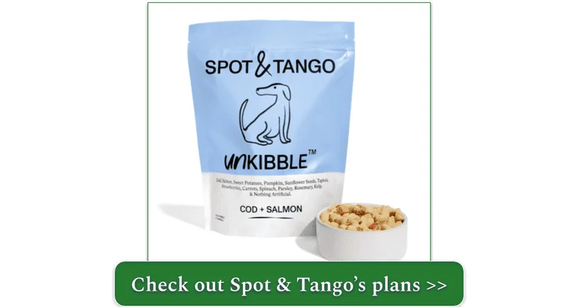 A bag and a bowl of Spot & Tango Cod + Salmon Unkibble