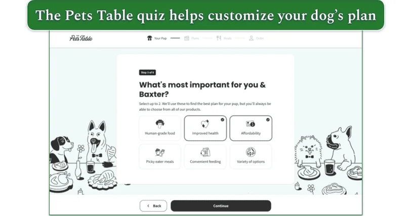 Screenshot of The Pets Table quiz step 3
