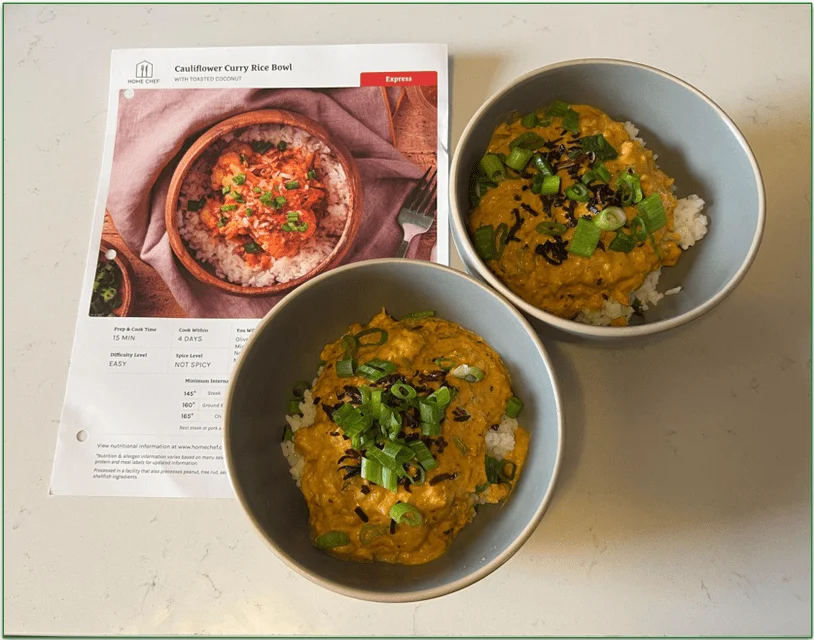 2 bowls of Home Chef’s Cauliflower Curry Rice Bowl