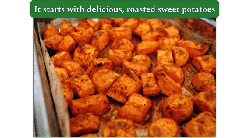 A tray of sweet potatoes, roasted in the oven