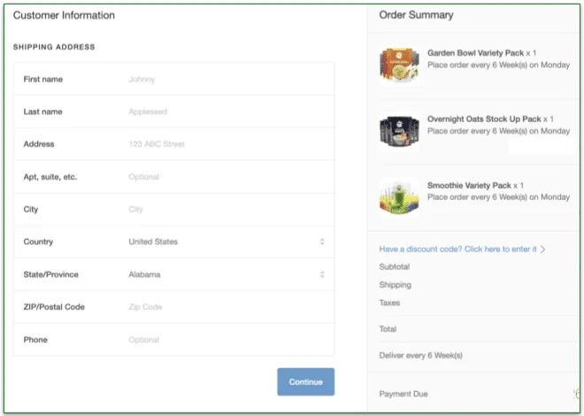 Screenshot of Frozen Garden's Shipping page