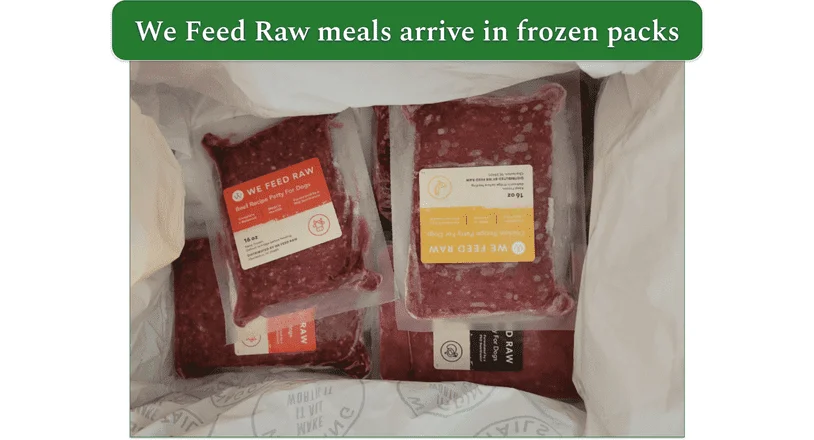 Open We Feed Raw delivery box with frozen packs