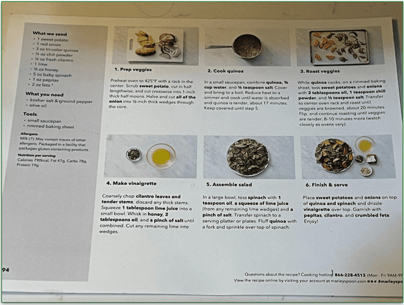 Close up of a Marley Spoon recipe card