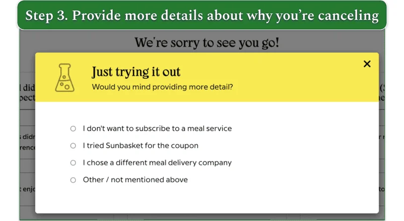 Sunbasket asks more questions before you can cancel