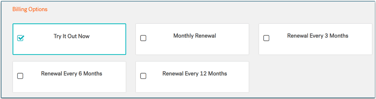 Screenshot of billing options