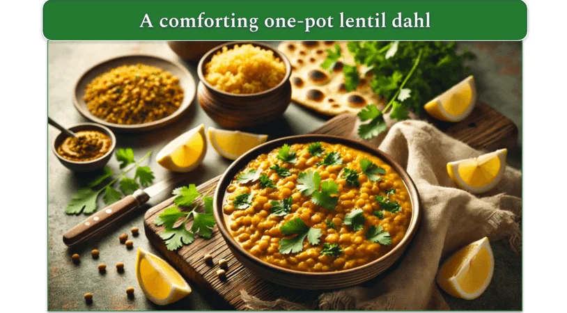 Lentil dahl served in a dish