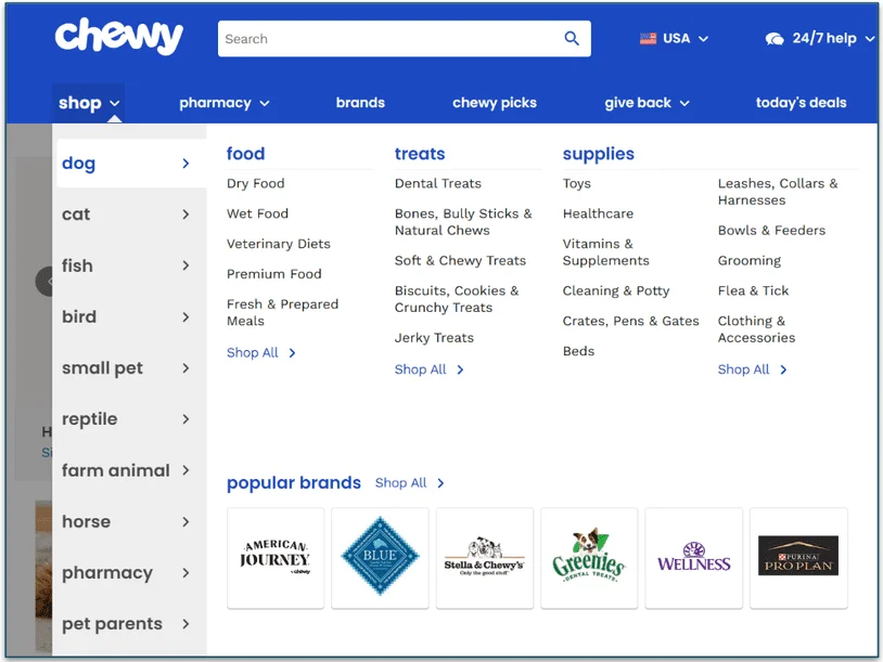 screenshot of Chewy's homepage, with Sign In highlighted