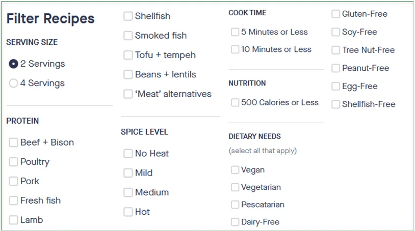Hungryroot's filtering system