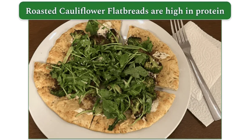 Photo of Purple Carrot's Roasted Cauliflower Flatbread recipe cooked and served on a plate