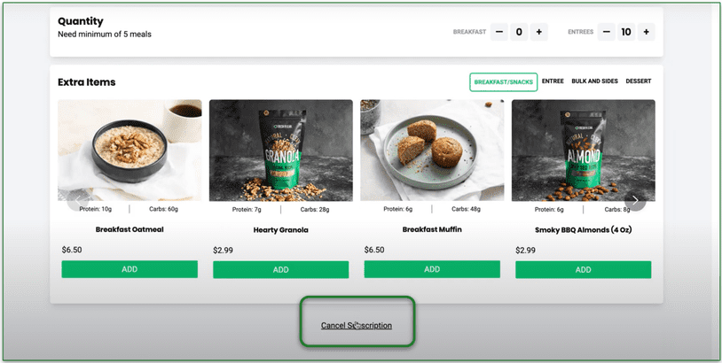 Screenshot of Fresh N Lean's Edit Plans page