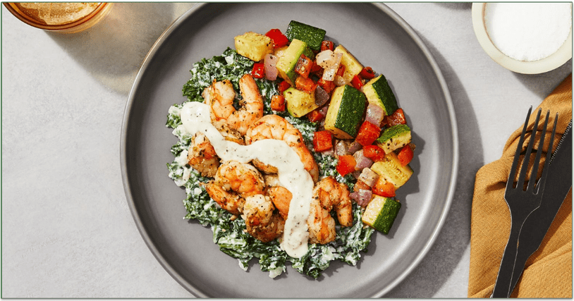 Factor's Garlic Butter Shrimp and Creamed Kale