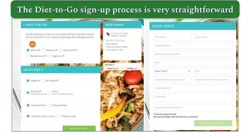 Image showing the firat 2 steps of the Diet-to-Go sign up process