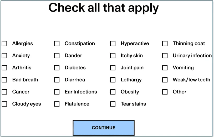 Spot & Tango quiz asks questions about allergies and other health conditions